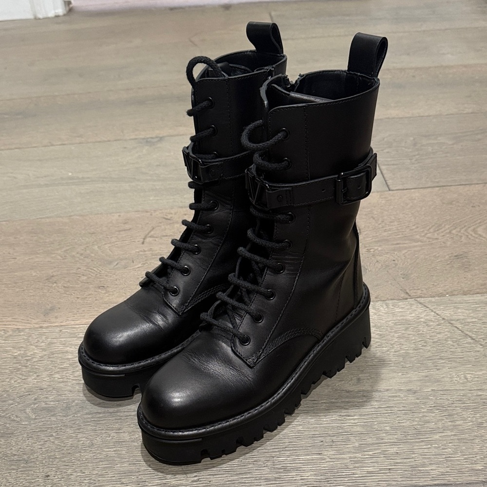 Valentino Black Leather Combat Boots